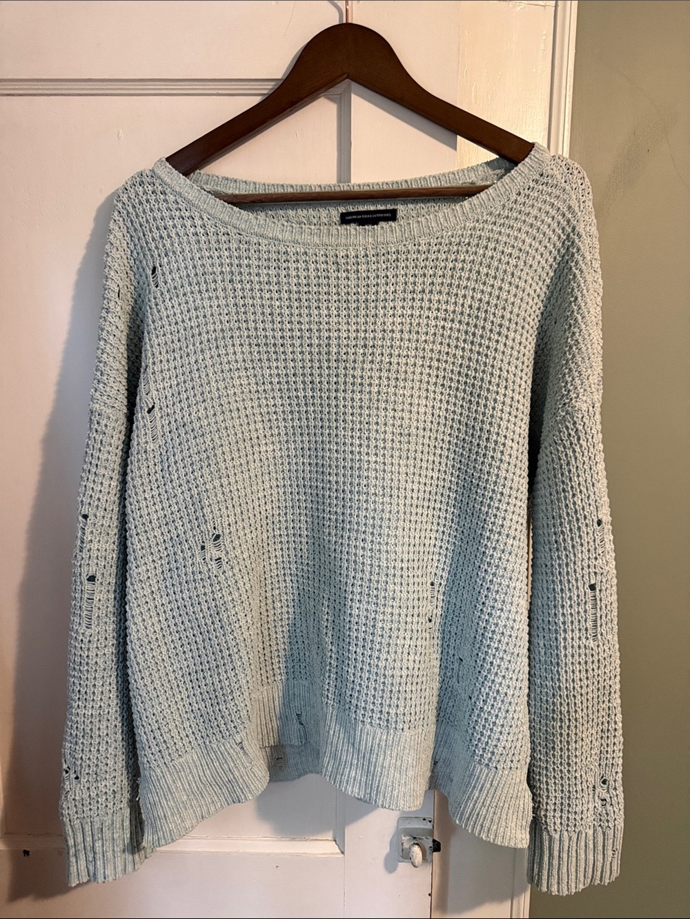 American Eagle Outfitters Light Blue Waffle Knit Scoop Neck Sweater